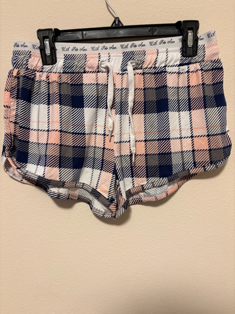 U.S. Polo Assn. Pink Navy White Plaid Cotton Sleep Shorts